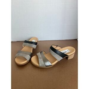 NWT Dansko Theresa Gray/Black Leather Multi-Strap Slip-On Block Heel Sandal 10.5